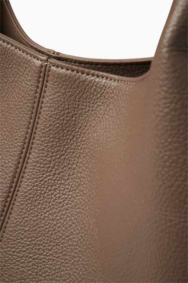 Dames - Grote shopper - imitatieleer - beige