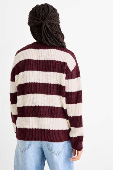 Enfants filles - Pull - finition côtelée - à rayures - rouge / blanc crème