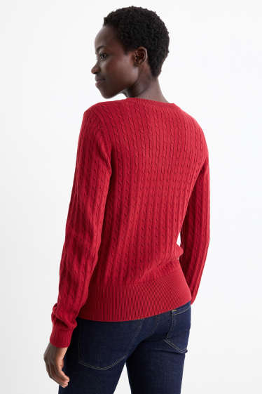 Damen - Strickjacke - Zopfmuster - dunkelrot