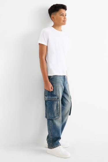 Kinder Buben - Cargo Jeans - Thermojeans - jeansblau
