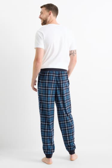 Hommes - Pantalon de pyjama en flanelle - à carreaux - bleu foncé