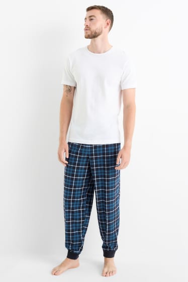Hommes - Pantalon de pyjama en flanelle - à carreaux - bleu foncé