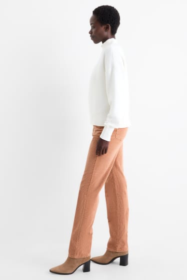 Women - Corduroy trousers - high waist - straight fit - LYCRA® - light brown