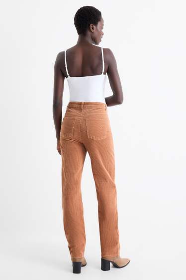 Women - Corduroy trousers - high waist - straight fit - LYCRA® - light brown