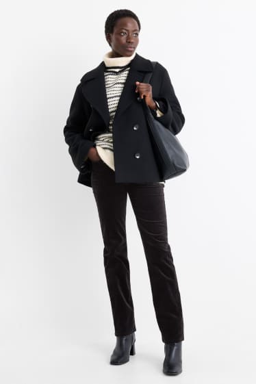 Donna - Pantaloni di velluto - vita alta - straight fit - LYCRA® - nero