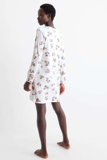 Damen - Nachthemd - Leo-Print - weiß