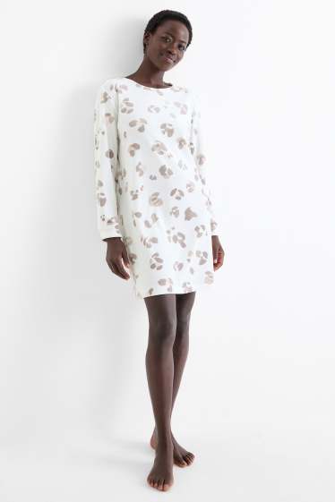 Damen - Nachthemd - Leo-Print - weiß