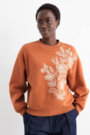 Femmes - Sweat - à fleurs - terracotta