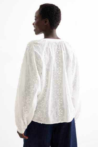 Damen - Bluse mit V-Ausschnitt - weiss