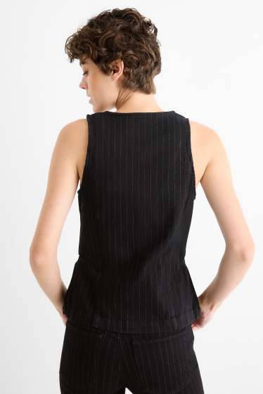 Damen - Jeans-Weste - tailliert - Nadelstreifen - schwarz