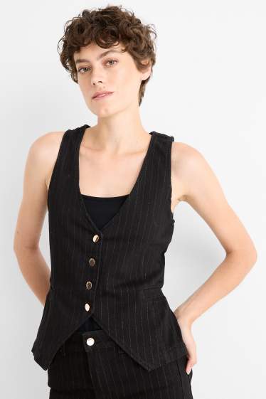Damen - Jeans-Weste - tailliert - Nadelstreifen - schwarz