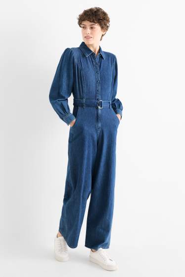 Mujer - Mono vaquero con cinturón - vaqueros - azul