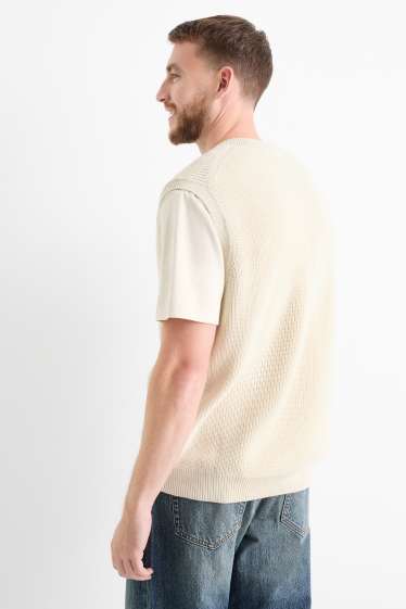 Herren - Pullunder - gerippt - hellbeige
