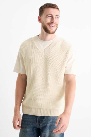 Herren - Pullunder - gerippt - hellbeige