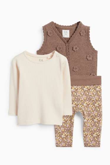 Baby Mädchen - Blümchen - Baby-Outfit - 3 teilig - braun