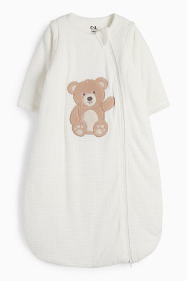 Baby: meisjes - Beertje - babyslaapzak - 0-4 maanden - geribd - crème wit