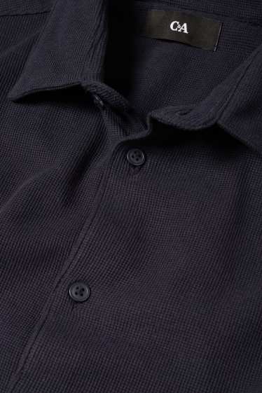 Men - Shirt - regular fit - kent collar - textured - dark blue
