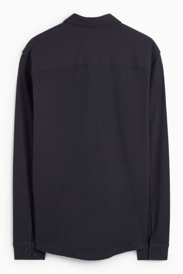 Men - Shirt - regular fit - kent collar - textured - dark blue