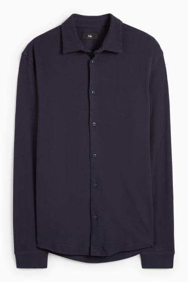 Men - Shirt - regular fit - kent collar - textured - dark blue