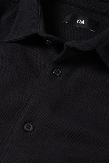 Men - Shirt - regular fit - kent collar - textured - black