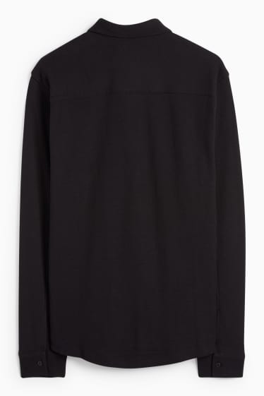 Men - Shirt - regular fit - kent collar - textured - black