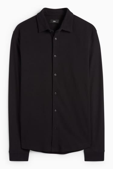 Men - Shirt - regular fit - kent collar - textured - black