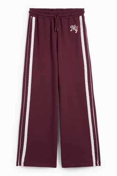 Kinder Mädchen - New York - Jogginghose - Broderie Anglaise - bordeaux