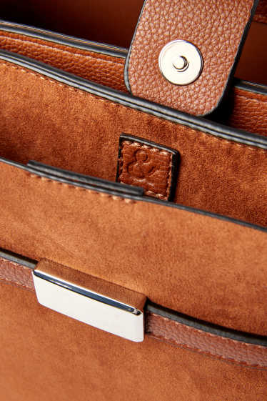 Damen - Kleiner Shopper - Velourslederimitat - hellbraun