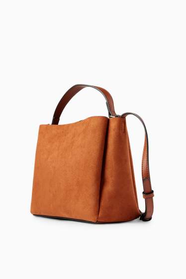 Damen - Kleiner Shopper - Velourslederimitat - hellbraun