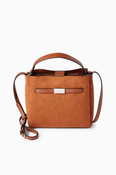 Damen - Kleiner Shopper - Velourslederimitat - hellbraun