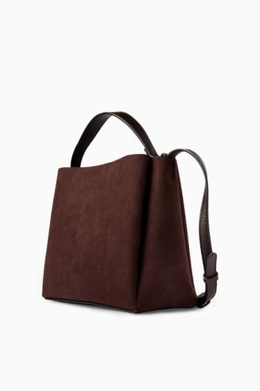 Femei - Geantă shopper mică - imitație de piele întoarsă - maro închis