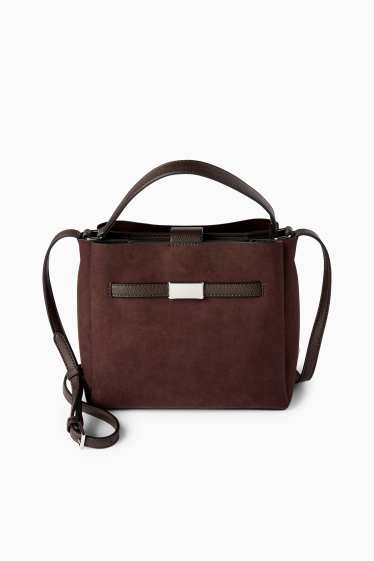 Femei - Geantă shopper mică - imitație de piele întoarsă - maro închis