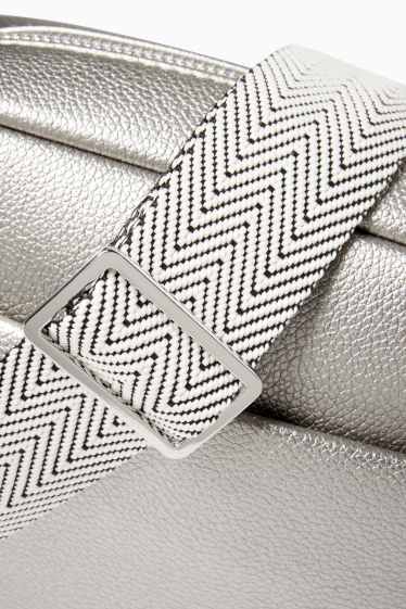 Women - Crossbody bag with detachable bag strap - faux leather - silver