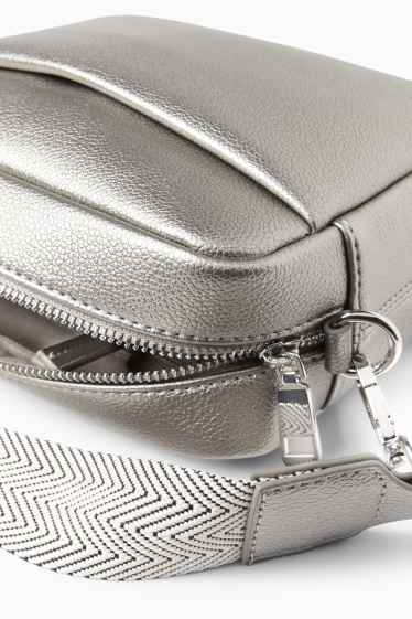 Women - Crossbody bag with detachable bag strap - faux leather - silver