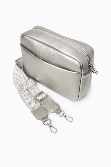 Women - Crossbody bag with detachable bag strap - faux leather - silver