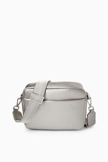 Women - Crossbody bag with detachable bag strap - faux leather - silver