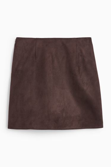 Damen - Minirock - Velourslederimitat - dunkelbraun