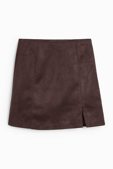 Damen - Minirock - Velourslederimitat - dunkelbraun