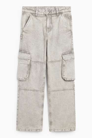 Kinder Buben - Cargo Jeans - Thermojeans - helljeansgrau