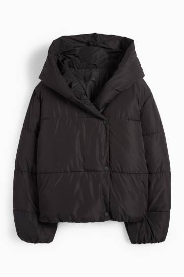 Women - Quilted jacket with hood - water-repellent - black