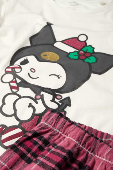 Niños: niñas - Kuromi - conjunto - pijama con pantalón de franela y antifaz - blanco / fucsia