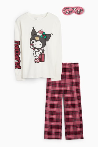 Niños: niñas - Kuromi - conjunto - pijama con pantalón de franela y antifaz - blanco / fucsia