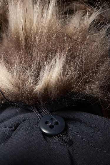 Kinderen: jongens - Donzen jas met capuchon en rand van imitatiebont - donkerblauw