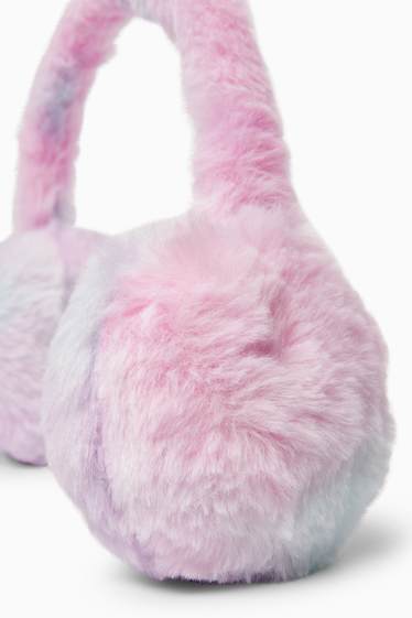 Kinder Mädchen - Kunstfell-Ohrenwärmer - gemustert - rosa
