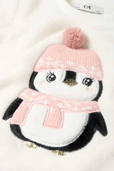 Kinderen: meisjes - Pinguïn - set - sweatshirt en schoudertasje - 2-delig - crème wit