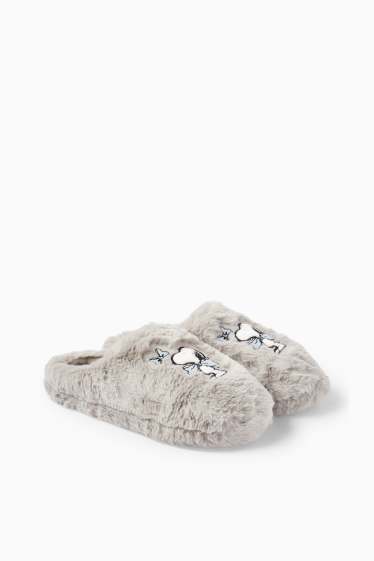 Women - Faux fur slippers - Snoopy - gray