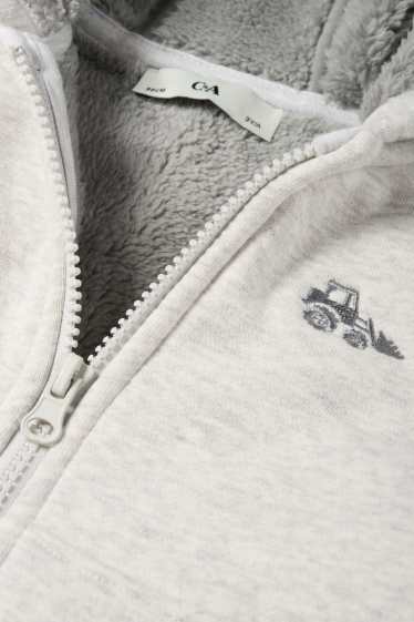 Kinder Jungen - Bagger - Sweatjacke mit Kapuze - hellgrau-melange