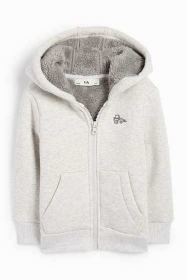 Kinder Jungen - Bagger - Sweatjacke mit Kapuze - hellgrau-melange