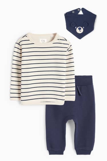 Miminka - chlapci - Motiv medvídka - outfit pro miminka - s plyšovou výplní - 3dílný - modrá/béžová