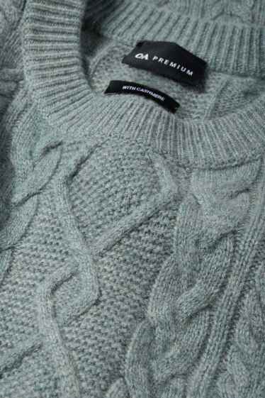 Hommes - Pull en cachemire mélangé - laine mélangée - motif tressé - vert